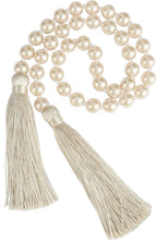 34 Inch Pearl Glass Bead Garland with Tassels - Elegant Boho Table Decor, Fringe Wall Hanging for Wedding, Party, Farmhouse Rustic Prayer Bead Home Decoration(1 Pack,Off White)