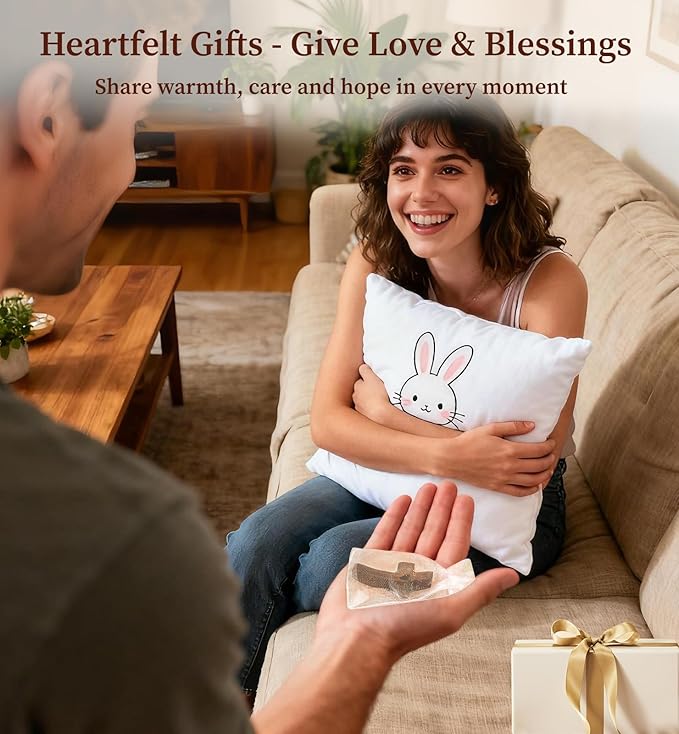 50Pcs Wooden Cross Bulk Worry Cross with Organza Gift Bags Handcrafted Solid Walnut Pocket Cross My Heart Prayer Stress Relief Christian Faith Encouragement Gifts for Church Easter Religious Sharing