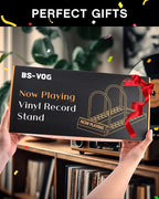 BS-VOG Now Playing Vinyl Record Stand, 150 LP Vinyl Record Storage with Non-slip Grooves, Wood Now Spinning Vinyl Record Holder for Albums Magazine Rack Organizer Record Display, Gift Package