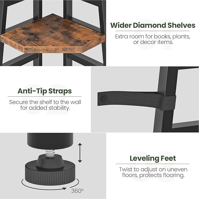 CHOEZON 70.1-Inch 5-Tier Tall Corner Shelf, Narrow Bookshelf for Small Spaces, Industrial Bookcase Display Stand for Living Room, Bedroom, Office, Rustic Brown TCJ25BF