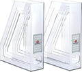 Acrimet Magazine File Holder Bin Storage, Vertical Rack for Documents, Folders and Mail, Durable Plastic Desk Organizer for Office & Home (Clear Crystal) (2 Pack)