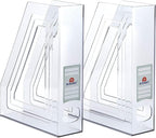Acrimet Magazine File Holder Bin Storage, Vertical Rack for Documents, Folders and Mail, Durable Plastic Desk Organizer for Office & Home (Clear Crystal) (2 Pack)