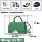 X-Large Acrylic Display Case Size 14 Sneaker Shoe Box with Magnetic Lid, Stackable Purse Organizer Handbag Storage Clear Figure Case Large Collectibles Showcase, Protection Organizer, 1 Pack