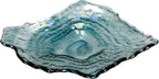 Things2Die4 Oyster Shaped Decorative Plate, 10 X 7.5 Inch Iridescent Sea Blue Glass Accent Dish for Coastal Table Decor, Freeform Wavy Shell Design for Entryway or Living Room
