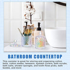 Aoriher 4 Pcs Crystal Glass Candy Jar Set with Lids Home Decorative Storage Jars for Apothecary, Bathroom, Kitchen, and Pantry, Ideal for Cotton Swabs and Jewelry(Medium,Rainbow)