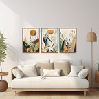 KAIRNE Neutral Floral Wall Art Set of 3,Framed Abstract Prints,Vintage Colorful Flower Canvas,Boho Botanical Artwork,Minimalist Farmhouse Decor for Living Room Bedroom Kitchen Office,16X24 inch