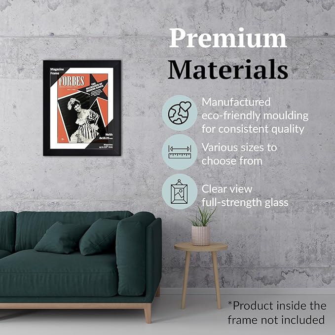 Creative Picture Frames 8 x 10.25 Magazine Frame with Full-Strength Glass, Holds Up To A 1/4" Thick Media with Installed Hangers for Easy Mounting, 11x14 Black Frame with White Mat