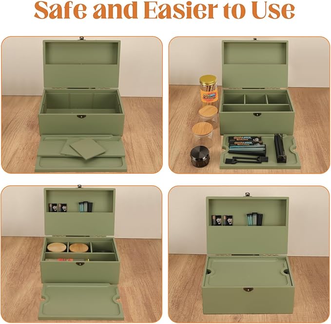 Large Bamboo Storage Box with Removable Tray Kit - Decorative Box Set, Glass Jars, and Accessories Wooden Storage Kit and Accessories Tool.Birthday Gifts