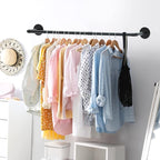 ERYTLLY Industrial Pipe Clothes Rack 38”, 2 Set Multi-purpose Wall Mounted Iron Garment Rod,Heavy Duty Detachable Hanging Clothes Rack for Closet Rod (Black,2 Base)
