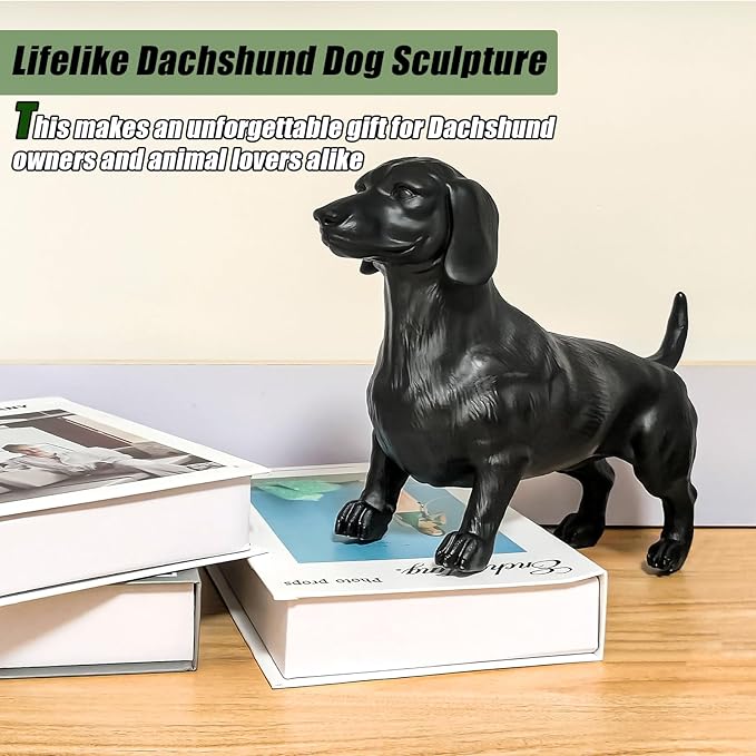 Lifelike Dachshund Sculpture - Creative Wiener Dog Figurine Modern Home Decoration for Home Desk Shelf Decor, Cute Resin Animal Statue Collectible Gift for Dog Lovers