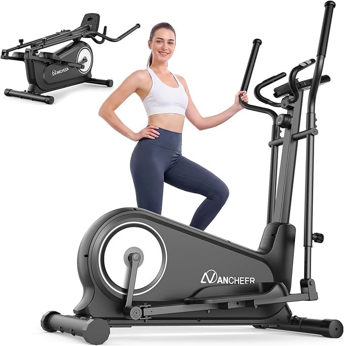 ANCHEER Elliptical Exercise Machine, Elliptical Trainer for Home Gym Exercise Equipment 550Lbs Max Weight, Ultra-Silent Elliptical Machine 16 Resistance Levels Pulse Rate Grips
