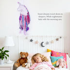 Pretty Jolly Unicorn Dream Catchers for Little Girls Bedroom Handmade Kids Dreamcatcher with Fluffy Pom Poms Feathers&Beads,Nursery Wall Decor for Toddler Girls Room,Children Birthday Gift(Purple)