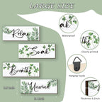 ONIZHITY 4 Pcs Large Farmhouse Bathroom Wall Decors Relax Soak Unwind Breathe Wooden Word Sign Green Hanging Wall Art Rustic Office Wall Decor for Bedroom Living Room Decor(Green Leaves 14X5.5 Inch)