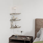 JJL Corner Shelf Wall Mounted, 12 Inches 3-Tier Floating Corner Shelf, Hexagon Rustic Wood Decor with Fence, Gray Wood Grain Floating Shelves for Apartment Bedroom Kitchen Bathroom