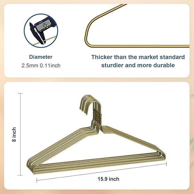 SPECILITE Wire Metal Clothes Hangers Bulk 150 Pack for Standard Size Suits, Coats, Shirts, Pants, Skirts, Space Saving, Non Slip,16 Inch 12 Gauge Ultra Thin, Bronze