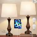 Seealle Upgraded Touch Lamps for Night Stands Set of 2 - Bedside Lamps with USB C+A, 3 Way Dimmable for Bedroom Living Room End Tables Office (White&Brown)