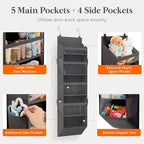 Lifewit 1 Pack Over the Door Organizer, Clear Window Hanging Storage with 4 Side Pockets, Anti Tilt 40 lbs Load Behind Door for Pantry, Nursery, Bathroom, Bedroom, Dorm, 5 Section, Gray