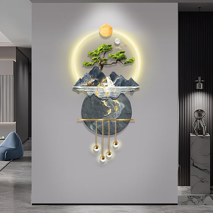 LED Light Decor Wall Art, 3D Art Wall Decor with Light, Decors Walls Sculptures Large 3D Art, Decors Walls Sculptures Lighting Modern, Plug-in Power Supply, Blue D, 23x47in