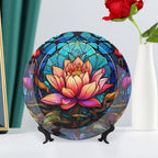 Stained Glass Design Gothic Mandala Lotus Decorative Plates Home Decor Ceramic Plates, Dinner Plates Display for Living Room, Kitchen, Hallway Console Side Table, Presents for Lotus Lover, 10 Inch