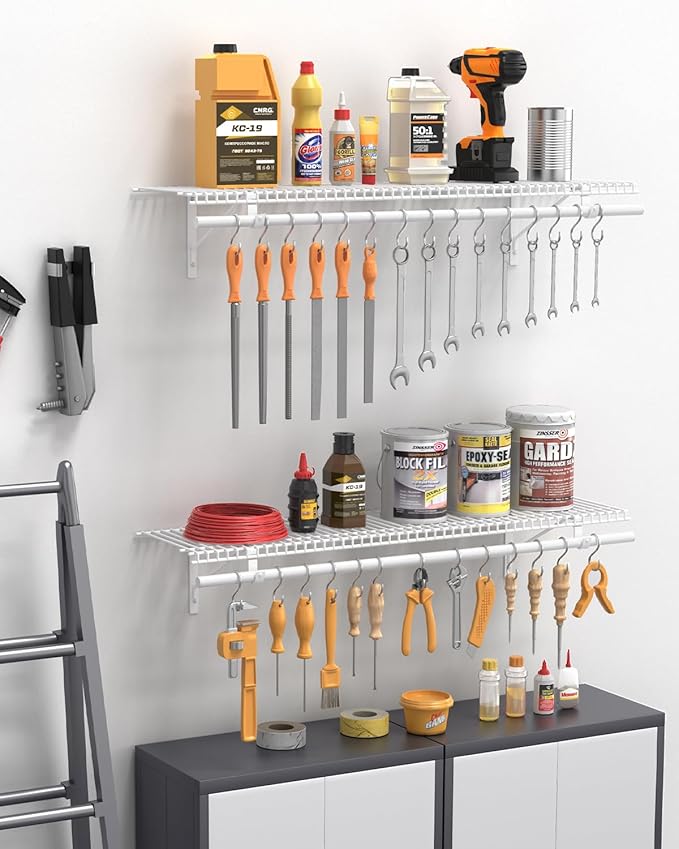 4 Pack Closet Shelves with Triangular Brackets, 4FT X 12IN Wall Mounted Wire Shelving Orgnizer for Closet,Laundry Room,Load Up to 150lb, White