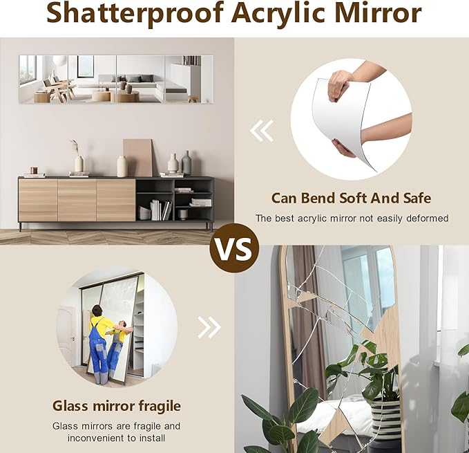 Full Length Mirror Tiles, 12x12 Inch Unbreakable Acrylic Squares for Bedroom, Home Gym, Walls - Shatterproof Mirror Stickers (1pcs)