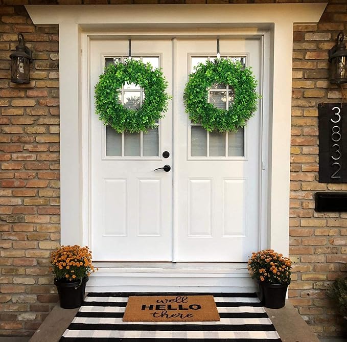U'Artlines 23.6" Front Door Wreaths Artificial Spring Summer Greenery Hanging Garland for Home Wedding Wall Window Decoration (23.6'' Boxwood,1)