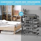 Under Bed Shoe Storage Organizer for Closet, Fits 32 Pairs Underbed Shoes Box Storage Containers Under the Bed Storage Foldable with Sturdy Handles&Clear Window for College Dorms Beige, Set of 2
