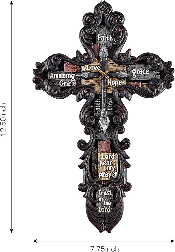 Eagrafts Decorative Resin Wall Cross With Encouraging Words and Phrases, Faux Iron Cross, Home Wall Decor