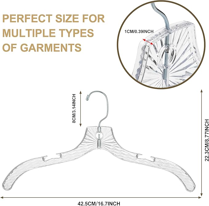 Quality Clear Plastic Hangers 24 Pack - Crystal Cut for Shirts, Suits, Coats, Dresses Hangers, Heavy Duty & Nonslip Design with Swivel Hook, 17 inches