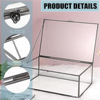 Hipiwe Vintage Glass Box with Lid - Rectangle Jewelry Display Organizer Box Black Vanity Lidded Box Home Decor Accent Decorative Box for Keepsakes Trinket Rings,X-Large