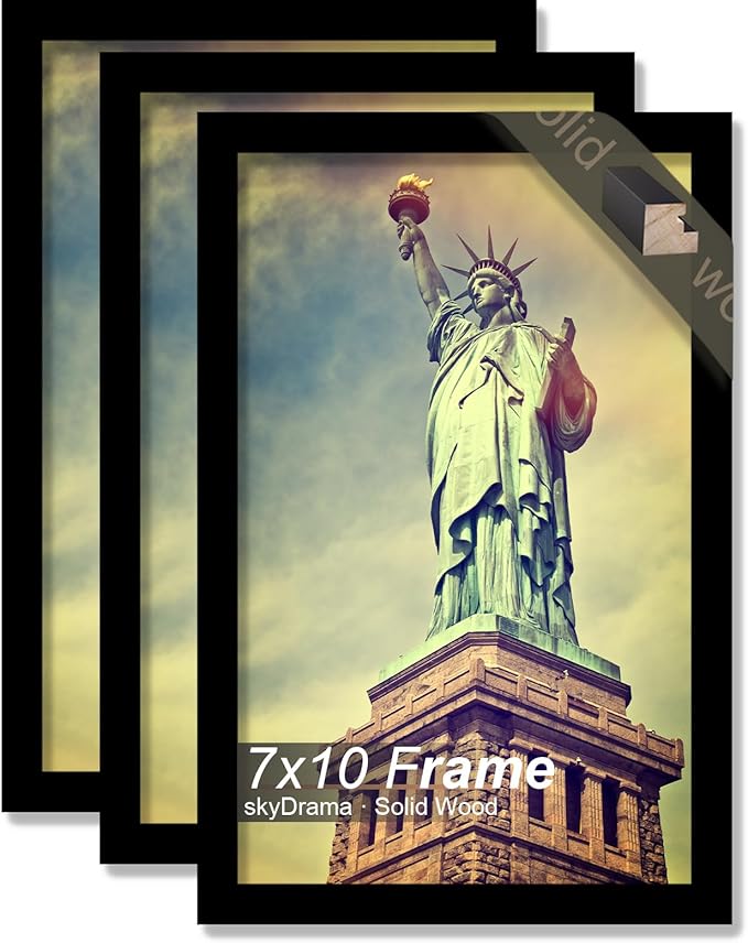 100% Solid Wood 7x10 Picture Frame Set of 3, Black Frame for 7 x 10 Inch Picture Poster Photo, Light Weight 7 by 10 HQ Matte Black Frame for Wall - 3 Pack/Black/7"x10"