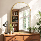 Bathroom Mirror for Wall, 36x24 Inch Arched Mirror, Matte Gold Metal Framed Bathroom Vanity Mirror for Restroom Farmhouse, Anti-Rust, Tempered Glass, Hanging or Leaning