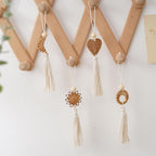 Set of 4 Handwoven Wall Hanging Natural Fiber Pendants Decors with Cotton Tassels for Living Room Aesthetic Ornaments Cotton Rope Tassels Hanging Charm