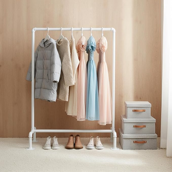 Kids Pipes Dress up Clothing Rack, Kids Clothes Rack, Child Garment Rack, Hanging Clothes Rod Storage Shelf Organizers Shelves Shelving, White Metal