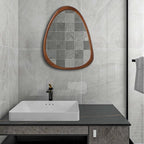 22.5" x 17.5" Irregular Wall Mirror, Wood Frame Asymmetrical Decorative Wall Wooden Mirror for Living Room Bedroom Entryway Bathroom Hallway Home Decor