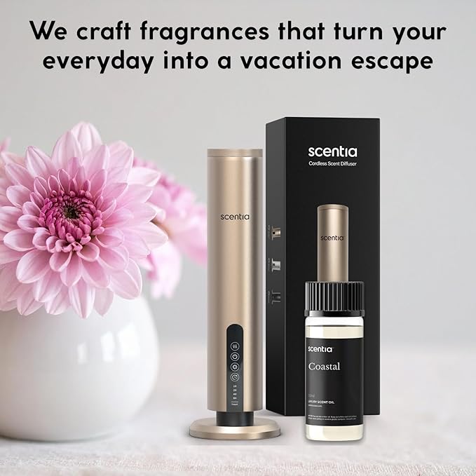 Scentia Hotel Diffuser Oil Inspired by 5-Star Hotel Scent - 50 mL 1.69 fl oz - Essential Oil Blend Botanical Jasmine, Bergamot & Fresh Marine Notes Aromatherapy Diffusers - Coastal