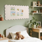 Lightomorrow Scalloped Bulletin Board, 35 x 17.5 Inches Felt Pin Board - Decorative Cork Alternative for Wall, Foldable Picture Self-Adhesive Vision Prayer Board with 20 Pushpins - Oatmeal