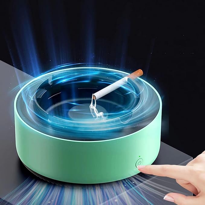2 in 1 Air Purifier Ashtray Multifunctional Smokeless with Filter,Ashtrays for Cigarettes for Home Indoor Car Office(Green)