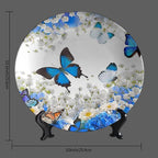 Decorative Plate Stand, 10 Inch, Flower Butterfly Round Display Plate, Table Top Plate Decor with Stand, for Kitchen Living Room Office Countertop Decor