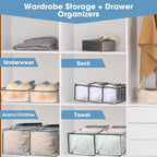 14 Pcs 6 Different Sizes Upgraded Wardrobe Clothes Organizer Jeans Organizer for Closet Foldable Pants Storage with Compartments Divided Sweater Boxes for Closet Shirts Underwear Socks Bra Bins, Gray