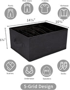 GRANNY SAYS 5-Grid Drawer Organizer: Storage Bins for T-Shirts, Pants, Sweaters & Scarves - Black Clothes Storage & Divider Sets (4-Pack)