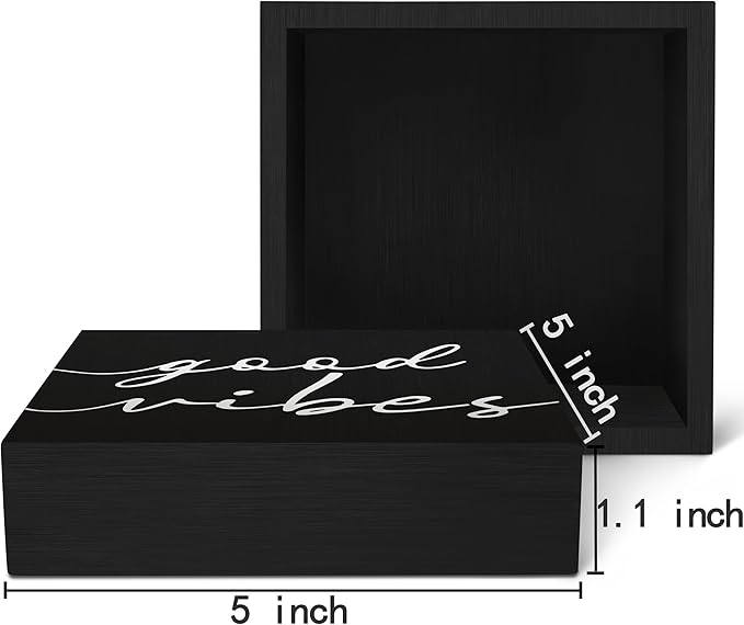 SRADMO Black and White Wood Box Sign Desk Decor, Inspirational Desk Decor Wooden Block Box Sign Decoration For Home Office Shelf Table