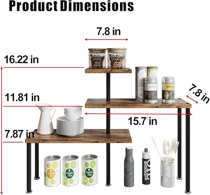 Countertop Organizer Organization 3 Tier Kitchen Corner Shelves Adjustable Spice Storage Rack for Bathroom Coffee Area Over Sink (Black)