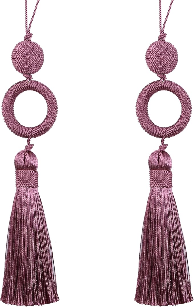 2 Pack12 Inch Door Tassel with 4 Inch Cord Loop, Handmade Key Tassel with Wooden Ring, DIY Accessories for Home Decoration (Pink)