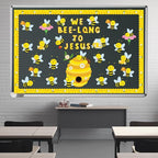 HIQINLUG Bee Bulletin Board Decorations Set, Summer Bee Jesus Religious Bulletin Board Decorations Christian Cutout for Classroom Back to School Library Home Window Wall Birthday Decor