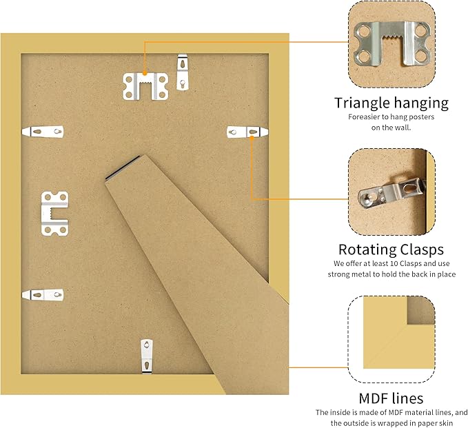 8.5x11 Picture Frame 3 Pack - Brown Poster Frame Display Pictures 6x8 with Mat or 8.5 x 11 Without Mat for Wall Hanging Horizontal and Vertical