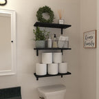 WOPITUES Wood Floating Shelves Set of 6, Shelves for Wall Decor, Farmhouse Shelf for Bedroom, Bathroom Storage Shelves, Book Shelves for Living Room-Black