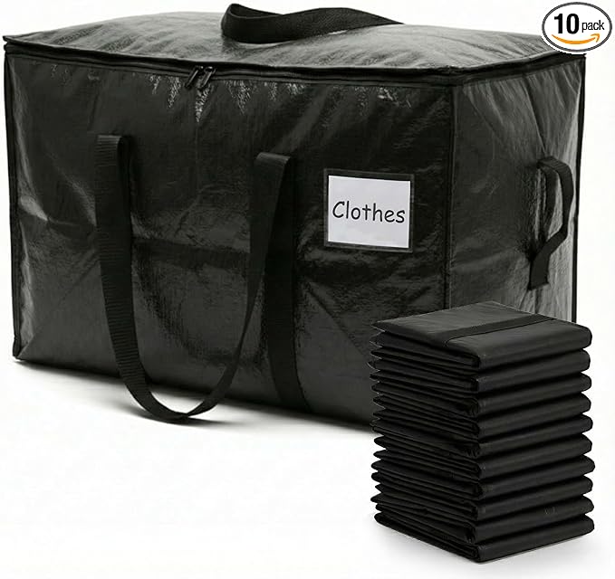 HOLDN’ STORAGE 10-Pack Moving Bags, Large Storage Totes with Zipper Lids, Heavy-Duty Reusable for Clothes, Bedding, Books, 30 Gallons Each