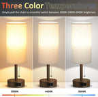 Fenmzee Brown Bedside Table Lamps Set of 2-3 Color Temperatures Pull Chain Lamp with AC Outlet Charging Port, Small Round Night Stand Lamps for Bedroom, Bed Side Light with E26 LED Bulbs