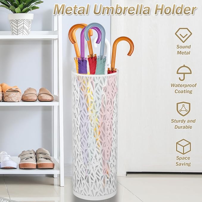 Umbrella Holder, Umbrella Stand Rack for Entryway, Metal Umbrella Stand, Freestanding Umbrella Stand Round Umbrella Holder for Canes, Indoor Walking Stick Holder for Home Entryway Office